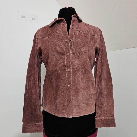 For Joseph Snap Front 100% Leather Western Cowgirl Mauve Shacket Size Large - Picture 12 of 12